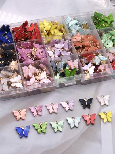 20pcs Alloy & Acrylic Colorful 3D Butterfly Pendant Accessory For DIY Bracelet, Necklace, Earring, Keychain And Jewelry