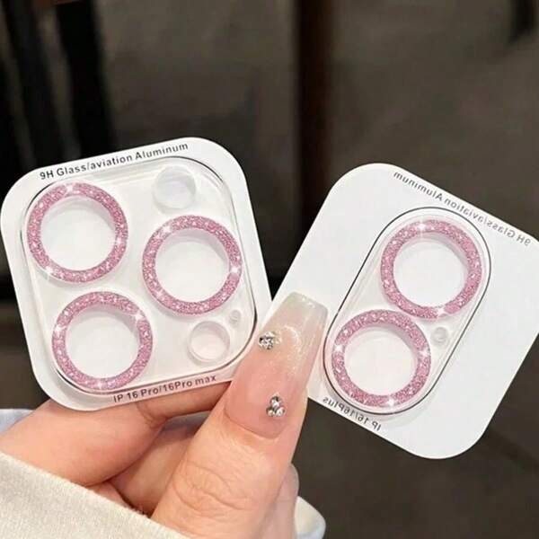 1 pieza Protector de lente de cámara de lujo con brillo, compatible con iPhone 16 Pro Max Plus, 15, 14 5G Apple, moda Dopamine, película de lente de color brillo tipo caramelo