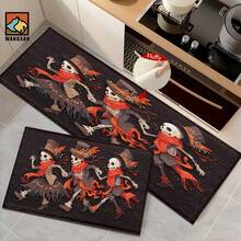 1 pieza Alfombra antideslizante para baño con diseño de calavera bailarina de Halloween, hecho de material de cachemira artificial con decoración esponjosa, apto para puertas, baños, cocinas y otras ocasiones, lavable a máquina, antideslizante, decoración diaria, puede ser un regalo - Multicolor - Ver 6