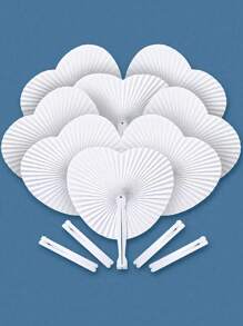 12pcs-White Heart Shaped Folding Paper Fan, Wedding Ceremony Decoration,White Heart Shaped Folding Paper Hand Fans For Weddings And Travel Valentine's Day Valentines,Paper Fans,White Bulk Folding Foldable Hand Handheld Fans Wedding Decorations Heart Round Shaped Accordion Fans