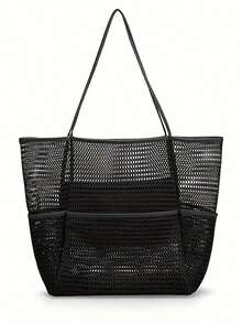 Mesh Beach Bag, Ladies Large Capacity Foldable Mesh Swim Bag With Pocket, Bath Swimming Toiletries Storage Bag, Beach And Seaside Entertainment Storage Tote Bag - Multicolor - View 6