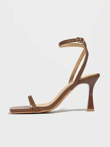 Women's Crystal Decor Open Toe Slip-On Chunky High Heel Sandals, Fashionable & Comfortable For Daily Wear, Outdoor, Gathering, Summer, Brown Mules - Brown - View 6