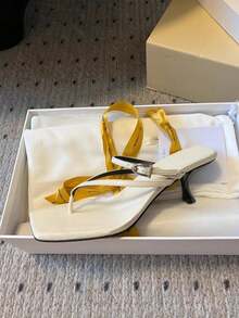 法式高跟凉鞋，女士夏季新款皮革趾带细跟凉鞋，踝带坡跟