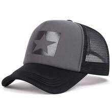 1pc Men's Star Print Baseball Cap, Adjustable Five-Pointed Star Trucker Hat, Casual Mesh Cap For Spring, Autumn, Outdoor, Travel, Beach, Party - Multicolor - View 5
