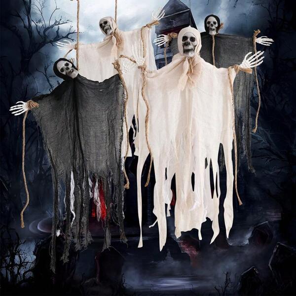 1 Piece Halloween Hanging Ghost, Gauze Skeleton Head Decoration, Halloween Party, Haunted House Escape Props Home Decor Halloween Decor Fall Decor Room Decor