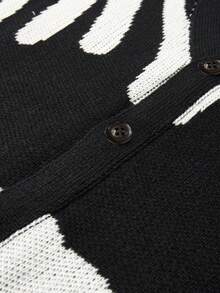 1 件青少年男童休闲户外运动品牌拼色袖口长袖针织开衫，厚款，适合秋冬