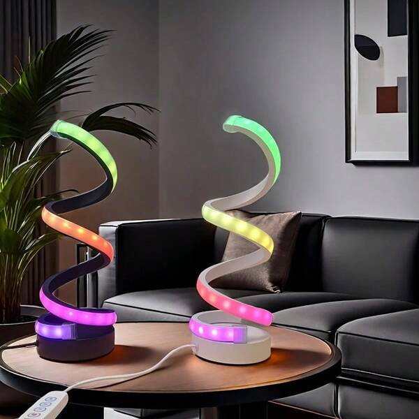 1 Stück/2 Stücke Paar-Set farbwechselnde Spiralleuchte, Stimmungslicht mit modernem S-förmigem Design, über USB betriebene einstellbare LED bunte Leuchtperle, geeignet für Schlafzimmer, Wohnzimmer, Büro, Bar und verschiedene Festdekorationen - das perfekte Geschenk für Paar und Verliebte
