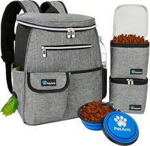 Dog Travel Bag Backpack, Airline Approved Dog Bags For Traveling, Puppy Diaper Bag Supplies, Pet Camping Essentials Hiking Accessories Dog Mom Gift, Food Container, Collapsible Bowls, Gray - 彩色 - 查看 1