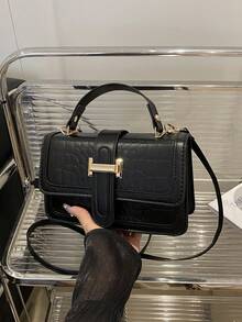 Bolso de hombro cuadrado pequeño de unicolor, bolso cruzado de estilo elegante para mujer, nueva moda Otoño/Invierno 2026 - Negro - Ver 3