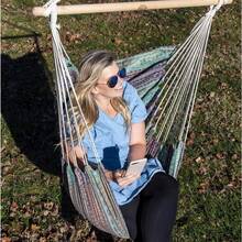Swing One-Person Hammock Chair, Cotton Polyester Blend, Blue Culture Collab Pattern - default - View 6