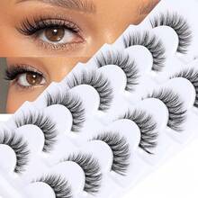 Demi-Wispies Faux Mink Eyelashes With Clear Band Russian Strip Lashes Fluffy Natural Look Wispy Light 13MM Short False Eyelashes Invisible Small 3D Fake Lashs Pack 7 Pairs - Mắt mèo tự nhiên - Xem 13