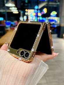 奢华电镀不对称水波纹水钻圆环闪光皮革手机壳适用于三星 Galaxy Z Flip 5 Z Flip 6 ZFlip 4 ZFlip 3 5G 时尚闪亮防震后盖防水防摔防刮 - 金色 - 查看 7
