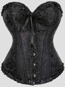 女士复古提花胸衣上衣，塑形紧身胸衣式性感抹胸露脐上衣，适合派对、万圣节、节日和其他场合