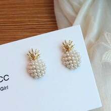 1 Paar Ananas Ohrstecker aus Plastik mit Perle, elegante vintage Ohrringe Set für Frauen