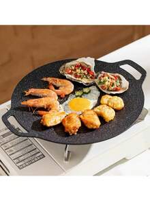 1 件不锈钢双柄韩式烧烤盘，家用电烤箱托盘，多功能户外露营烧烤盘，便捷电炉灶烤盘