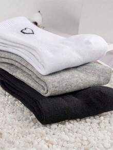 Set Of 3 Pairs Of Long Sports Socks With Heart Design - 35 To 40 - 彩色 - 查看 2