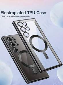 CteGlodrix Luxury Soft TPU Magnetic Transparent Phone Case, Suitable For Samsung Galaxy S25 S24 FE S23 S22 S21 Ultra Plus Edge, Transparent Magnetic Wireless Charging, With Lens Protector, Shock-Proof, Waterproof, Anti-Fall, Anti-Scratch. - Silver - View 3