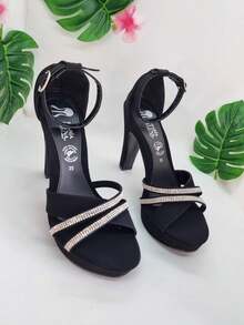 Sandalia de tacón para mujer De moda, para las Fiesta, las Vacaciones y con Diamante de imitación, no dejes pasar estos increíbles modelos - Negro - Ver 7