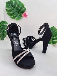 Sandalia de tacón para mujer De moda, para las Fiesta, las Vacaciones y con Diamante de imitación, no dejes pasar estos increíbles modelos - Negro - Ver 1