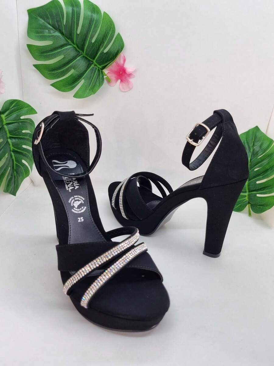 Sandalia de tacón para mujer De moda, para las Fiesta, las Vacaciones y con Diamante de imitación, no dejes pasar estos increíbles modelos - Negro - Ver 1