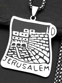 Colar com pingente de pergaminho da Cidade Santa de Jerusalém, feminino e masculino, em aço inoxidável, dourado, joia cristã islâmica
