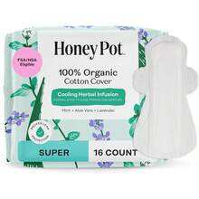 Honey Pot Company - Herbal Pads For Women - Super W/Wings - Infused W/Essential Oils For Cooling Effect, Organic Cotton Cover, & Ultra-Absorbent Pulp Core - Feminine Care - FSA & HSA - 16 Ct - Herbal Regular Flow - 查看 10