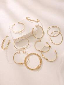 11/5pcs Fashionable Bohemian Style Women Multilayer Bracelet Set, Geometric Heart Textured Open Cuff Bangle, Charming Jewelry Set, Suitable For Daily, Gathering With Friends And Party Wear, Exquisite Holiday Gift