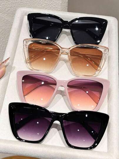 1/4pcs Cat Eye Plastic Women's Multicolor Y2K Classic Portable Cat-Eye Eyeglasses, Basic Casual Glasses Combo, Street Style & Travel Essential Fashion Accessory