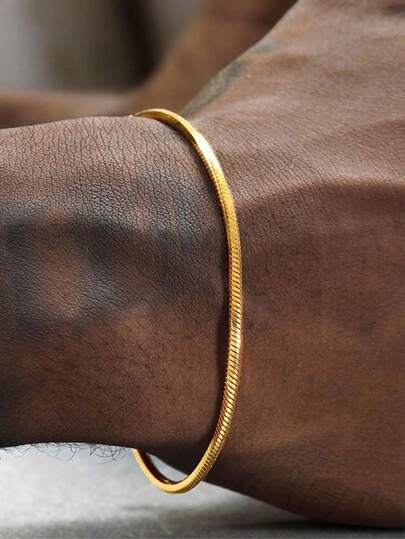 MONALLY 18K Gold Plated Hip Hop Punk Style Snake Bone Chain Gold Bracelet For Men Stainless Steel Jewelry Surprise Gift Birthday, Friendship Accessories