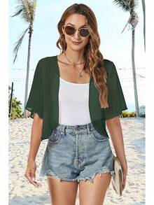 Women Shrug Chiffon Cardigans Open Front Short Sleeve Bolero Evening Dressy - màu xanh lá - Xem 2
