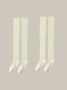1 o 2 pares de calcetines hasta la rodilla para damas, calcetines gruesos blancos, calcetines largos hasta el muslo de color sólido a juego para botas