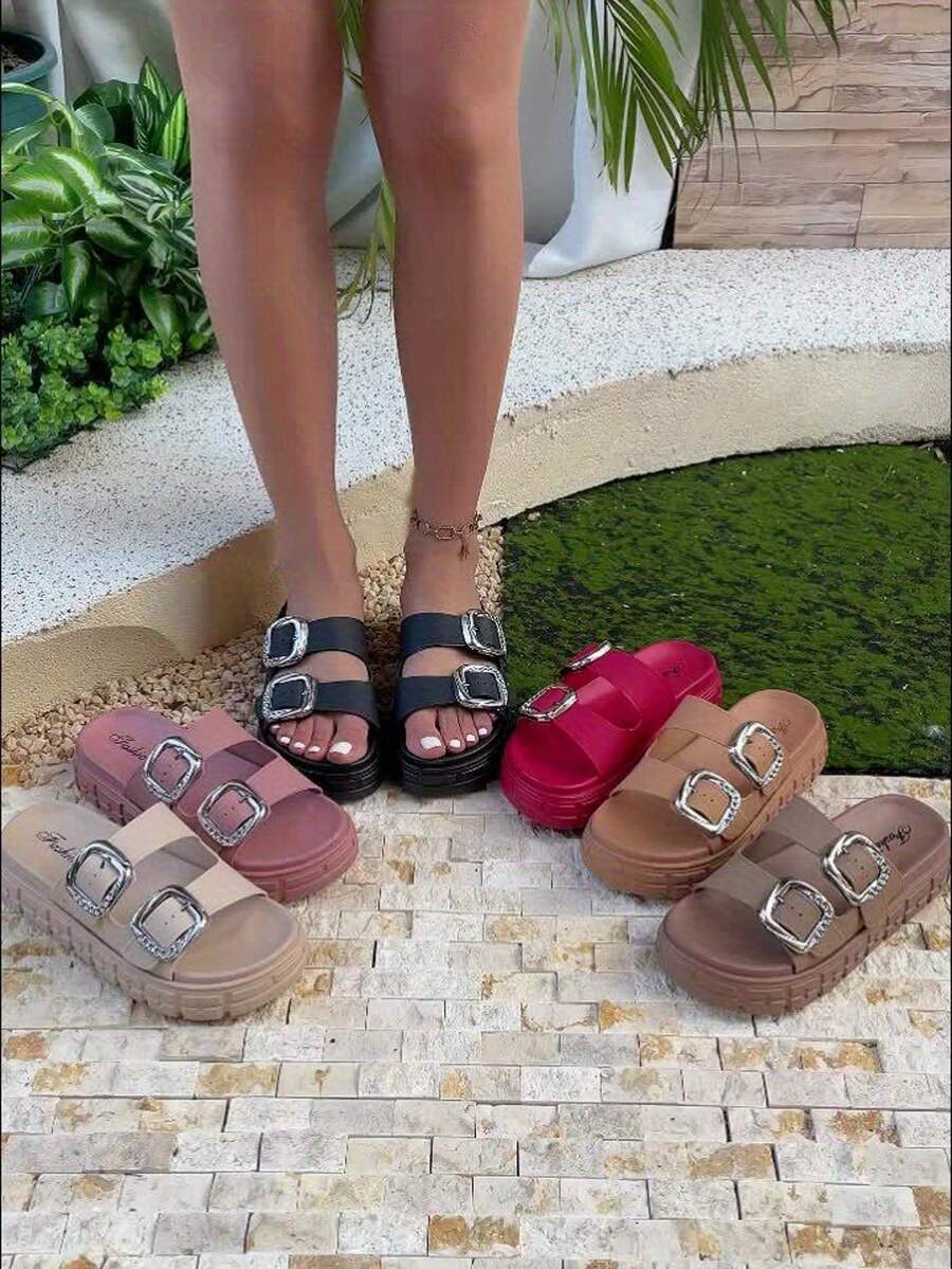 FZY New 2026 Women's Outdoor Sports Sandals, Stylish And Multifunctional, With A Simple Wedge Heel Design, Lightweight And Comfortable, Double-Strap Buckle Platform Women's Sandals, A Pair Of Slippers That Can Be Worn At Home Or Outdoors, A Must-Have Flat Sandal For Valentine's Day At Home, And A Women's Casual Everyday Wear Platform Sandal. - 卡其色 - 查看 1