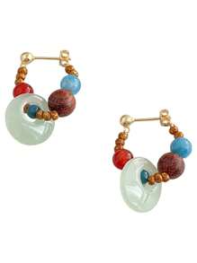 1 Pair Of Handmade Made 925 Silver Summer Bohemian Style Earrings, Made Of Natural Stones, Suitable For Parties, Beaches, And Vacations To Wear