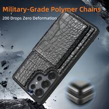 Crocodile Pattern Luxury Leather Business Card Holder & Phone Case With Stand Function, Compatible With Samsung S25Ultra/S24Ultra - Black - View 4