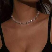 1pc Luxury Rhinestone Claw Chain Geometric Necklace, Gift For Women Wedding Engagement Party