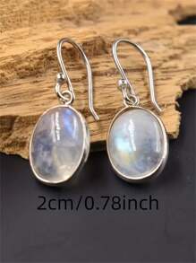 1 Set Elegant Moonstone Encrusted Oval Shaped Pendant & Earrings, Fashionable Jewelry Gift Suitable For Women's Daily, Party And Travel Wear