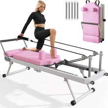 DlandHome Pilates Reformer Machine, Indoor Pilates Reformer With High Strength Alloy Springs, Foldable Pilates Reformer For Home Gym - Pink Plus Upgrade - 查看 1