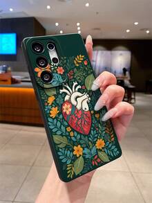 1 件绿色植物心形与花朵黑色瞳孔防震 TPU 手机壳，适合作为节日礼物，兼容 Apple XS/XS Max/XR/11 12 13 14 15 16 Pro/Pro Max/14 15 16 Plus、Nothing、Pixel、INFINIX、Redmi 系列