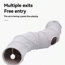 可折叠 S 形猫隧道，适合室内猫和小猫，包括悬挂球和窥视孔，大型可折叠游戏洞穴玩具，也适合兔子、雪貂、小型犬和其他小型宠物