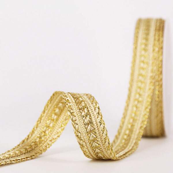 1 لفة بطول 1 متر وعرض 2.1 سم شريط حافة ذهبي معدني منسوج مزدوج الوجه، متوفر بألوان الأساس البيج أو الأبيض أو الأسود، إكسسوار ديكور للعباءات الشرقية