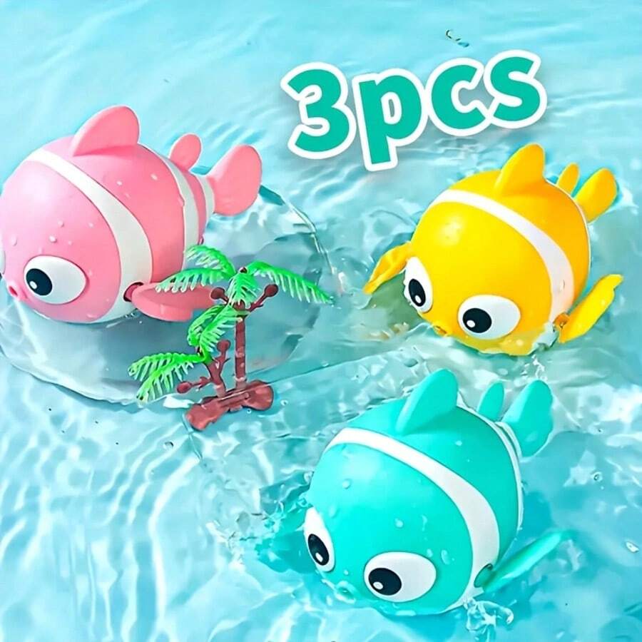 3pcsColorful Wind-Up Clownfish , Perfect For Bath Time & Outdoor Play, Available In Pink, Blue, Yellow - Ideal Halloween & Christmas Gift - Multicolor - View 1