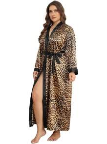 Womens Plus Size Silky Satin Kimono Robe Floral Long Bathrobe Wedding Sleepwear Dressing Gown