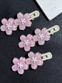 3PCS Elegant Pink Sakura Hair Clip - Women's And Girls Sweet Style Side Hair Clip