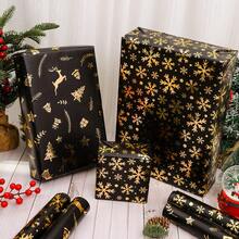 1 Rolle 5m/10m Weihnachtsgeschenkpapier mit Foliendesign, Retro Schwarz & Gold Rentier, Schneeflocke, Weihnachtsbaum