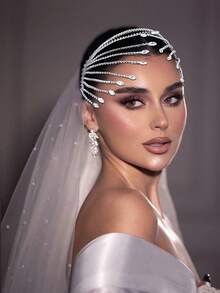 1 件银色新娘头带水钻链头饰，手工发饰，适合婚礼、派对、摄影 - 銀色 - 查看 5