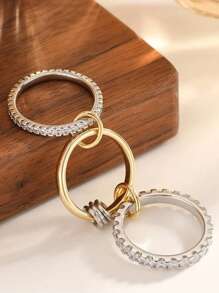 1 Pc Interlocking Stacked Rings Platinum For S925 Sterling Silver European And American Style Fine Jewelery Gift