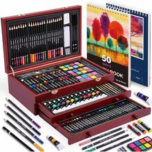 175 Piece Deluxe Art Set With Drawing Pads, Acrylic Paints, Crayons, Colored Pencils, Paint Set In Wooden, Professional Art Kit, Art Supplies Adults, Teens And Artist, WoodMuse Plus