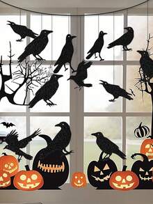 9 件黑乌鸦鸟笼花环横幅，闪闪发光的黑乌鸦装饰吊坠，哥特式渡鸦挂饰，带有悬挂乌鸦的怪异万圣节派对装饰，恐怖装饰拉横幅，非常适合家庭或活动恐怖道具，鬼节气氛装饰道具，派对聚会 - 黑色 - 查看 4