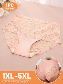 MEIYATING 大码女式蕾丝拼接高腰塑身内衣，性感透气花卉印花三角裤 - 粉色 - 查看 6