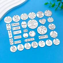 Mix 33pcs Alloy Antique Silvery Circular Letter Plates And A Series Of Charming Pendants Accessories, Suitable For DIY Necklace, Earring, Keychain Jewelry Making Fashion Accessories.